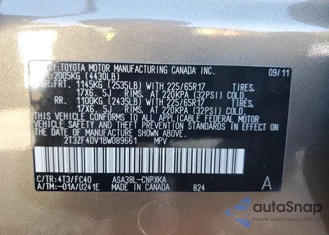 2011 Toyota Rav4 z USA, uszkodzony, nr VIN 2T3ZF4DV1BW089661